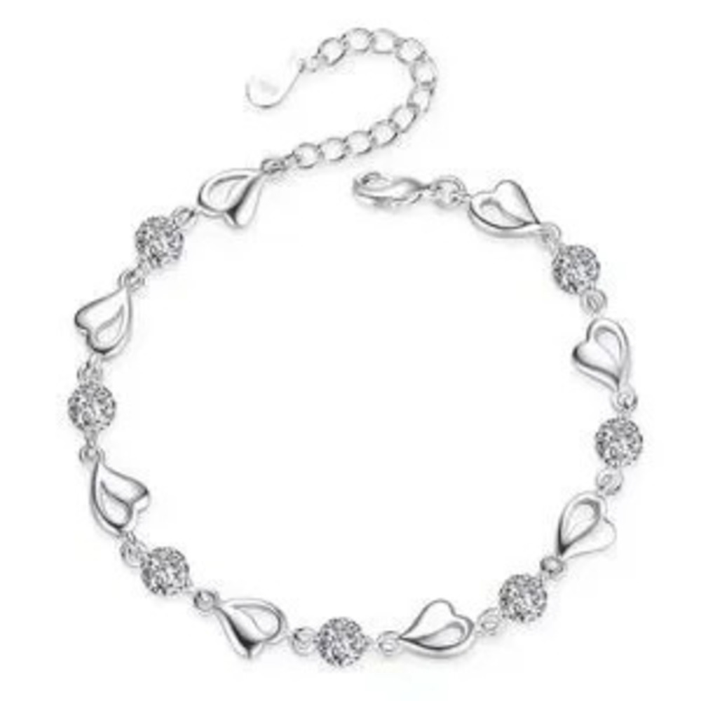 Sterling Silver Cubic Zirconia Heart Bracelet